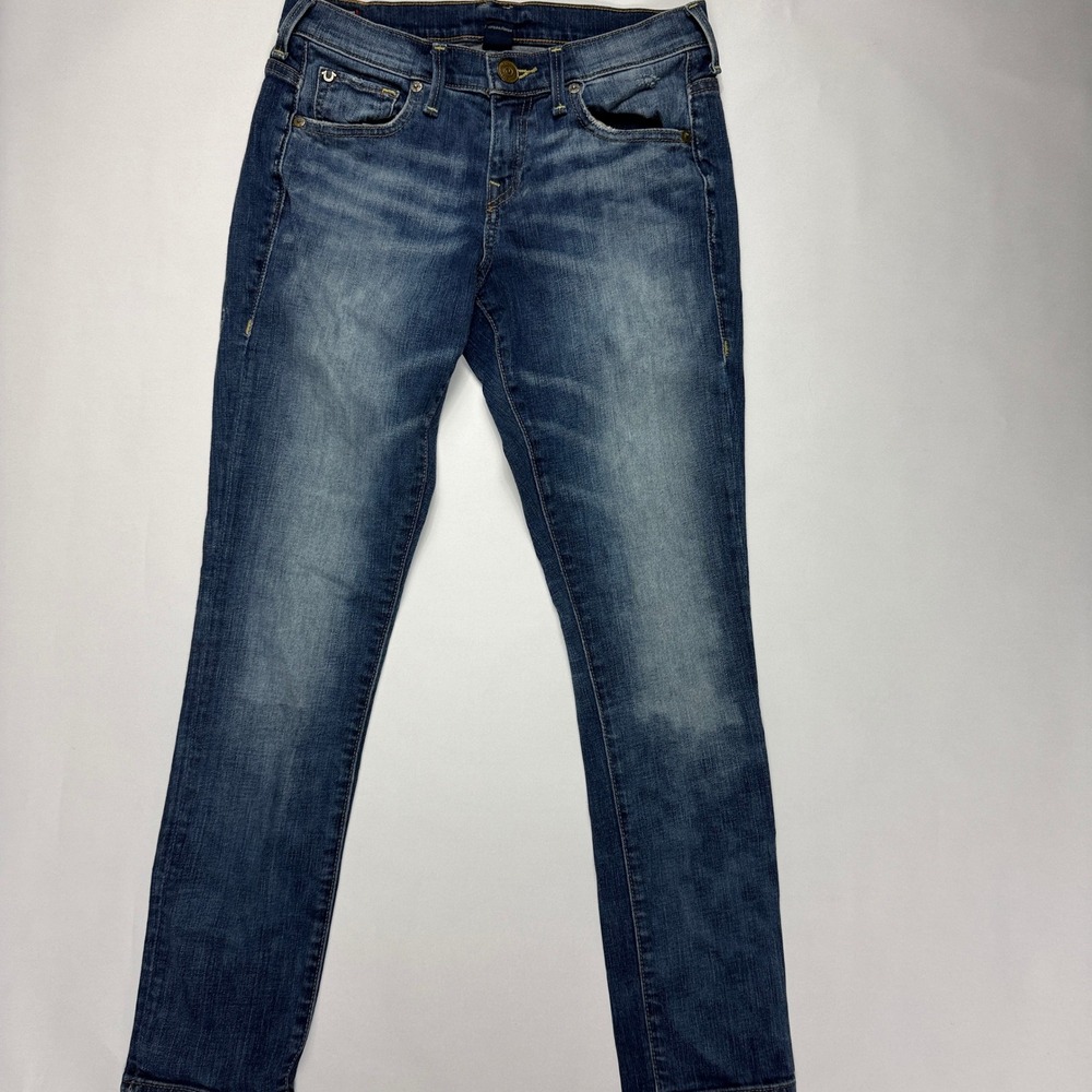 True Religion Cameron Slim Boyfriend Jeans Womens Medium Wash Denim Fits 28x27